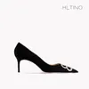 Chaussures pour femmes marque de luxe B strass pompes noir talons hauts Sexy en cuir bout pointu bureau mode dames chaussures 240129