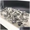 Band Rings 20Pcs/Lot Vintage Punk Antique Sier Color Metal Skl Snake For Men Women Mix Style Party Gifts Adjustable Openi Drop Deliv Dhjxy