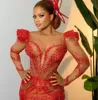 2024 ASO EBI Mermaid Red Brom Dress Cristais de miçangas de pescoço de pescoço noturno festas formais segunda recepção Vestidos de noivado de aniversário Vestidos Robe de Soiree ZJ84