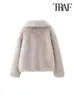TRAF-Cropped Faux Fur Jas voor Vrouwen Dikke Warme Jas Lange Mouw Drukknoop Vrouwelijke Bovenkleding Chic Tops Mode 240122