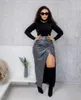 Faldas Elegante Lado alto Split Cuero de imitación Mujeres Botón Cintura Maxi Falda larga 2024 Street INS PU Bodycon Midi