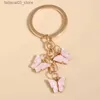 Keychains Lanyards Cute Keychain Colorful Butterfly Key Ring Enamel Flying Animals Key Chains For Women Girls Handbag Accessorie Handmade Jewelry Q240201