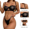 Set di reggiseni da donna Lingerie sexy in pizzo Scava fuori reggiseno e mutandine Set perizoma femminile 2 pezzi Intimo filo trasparente G-String intimo