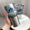 Thermos Bottiglia d'acqua in acciaio inossidabile da 900 ml Boccette per vuoto di grande capacità Tazza termica isolante con tazza di paglia Tazze per bere fredde per auto