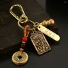 Keychains Chinese Style Zodiac Brass Gourd Five Emperors Money Key Chain Metal Eight Guardian God Pendant Car Fashion Jewelry