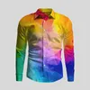 Mäns casual skjortor enkel skjorta färgglada tryck långärmad mode gata män kläder lösa överdimensionerade toppar hög kvalitet