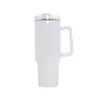 Tumblers Sublimation White 40Oz Stainless Steel Tumbler With Handle Lid St Big Capacity Beer Mug Water Bottle Outdoor Cam Cup Drop Del Dhnt7