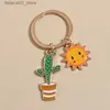 Keychains Lanyards Cute Keychain Sun Cactus Flower Key Ring Letter Plants Key Chains Desert Gifts For Women Men Bag Accessorie DIY Handmade Jewelry Q240201