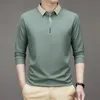 Men's Long Sleeve Turndown Collar Waffle Tshirt Business Casual Contrast Line Polo Shirt 240118