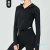 Lu Lu Lemen Fall Naken Sports Coat Zipper Hoodie Yoga Outfits Skjorta Långärmare Jacka Hollow Mesh Fitness Top