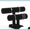 Banner Stand Jewelry Stand Stand Task 2 Layer Veet Bracelet Neckleace Display Hote Watch Holder T-Bar Multi-Style اختياري WFXXF DR229A