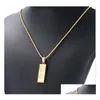 Colliers pendentifs Collier en acier inoxydable glacé en forme de barre d'or pendentif boîte ronde chaîne Fortune charme Hip Hop hommes cadeau de noël Dhsfn