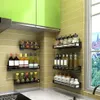 kitchen rack Stainless steel spice rack punching wall-mounted oil salt sauce vinegar storage bathroom wall shelf279l