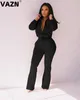 Women's Two Piece Pants VAZN Chic 2024 Early Autumn Sexy Aldy 4 Colors 2-piec Elong Set Full Sleeve Zipper Fly Coats Long Daily Casual