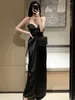 Sukienki swobodne seksowne czarne sukienki maxi kobiety w szyku v-decless bez pleców, elegancka moda mody evening impreza bodycon vestidos wiosenna jesień