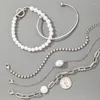 Link bransoletki huatang ładna perła kamienna wisiorek portretowy dla kobiet modny srebrny stop z regulowaną bransoletę 5pcs/zestaw biżuterii