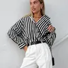 Women's Blouses Classic Black And White Striped Long-sleeved Shirt For Women In Autumn Winter