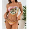 Dames Badmode Vintage Print Bikini Set 2024 Vrouwen Halter Push Up Crop Top Hol Hoge Taille Strand Badpak Kant badpak