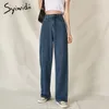 Kvinnors jeans syiwidii ​​hög midja kvinnor breda ben byxor kläder full längd bomull casual baggy mamma denim hösten 2024 vintage streetwear