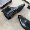 Tornozelo de couro genuíno feito à mão sem renda bico fino para homens deslizamento em botas sociais masculinas tipo italiano