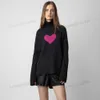 Zadig et Voltaire 24SS Women Desigenr Pullover Sweaters Fashion New Zadig trend Trend Classic High Neck Front Short Back Long Heart 100% Wool Sticked Casual Tops
