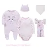 Ensembles de vêtements 6 pièces ensemble bébé garçons coton blanc blanc mousseline globale barboteuse chapeau bavoir mitaines couverture filles vêtements cadeau