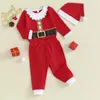 Kläder set Citgeeautumn Christmas Spädbarn baby flickor byxor lång ärm Santa romper kontrast färg hatt xmas