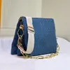 Сумка на ремне с цепочкой Coussin Underarm Denim Blue Hobo Винтажная дизайнерская сумка Кошелек Сумки для покупок Сумки через плечо Молния Женский кошелек Регулируемый ремень