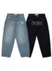 Baggy casual perna larga jeans homens rua retro hip hop impressão jeans tendência moda preto de cintura alta jean y2k roupas masculinas 240127