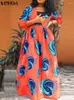 Casual Dresses VONDA Oversized Women Maxi Dress 2024 Summer Sundress Sexy V Neck Bohemian Printed Long Vestidos 3/4 Sleeve Party Robe