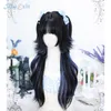 Fourniture de fête Gradient Black Gris Blue Wig Chic Girls Cosplay Cheveux 60cm Long Mullet Wavy Lolita Gothic Harajuku mignon Bangs Halloween