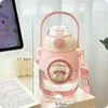 Бутылки для воды Kawaii Cat Panda бутылка с соломенным ремешком для детей девочек без BPA 820 мл милый пластиковый кофе с молоком портативный питьевой