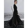 Casual Dresses UMI MAO Dark Velvet Dress Elegant Women's 2024 Autumn Winter Style Layable Lace Irregular Splice Femme Y2K