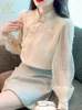 Damesblouses H Han Queen 2024 Herfst Eenvoudig Elegant Borduren Kralen Dames Koreaans Chic Los Casual Vintage Shirts Kantoor Werk Tops