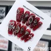 Handgjorda y2k tryck på naglar goth stil svart och röd halloween falska naglar med design fullt täcke lång kista akryl nagelips 240129