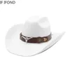 Dekoracja mody Bull Head Western Cowboy Hats 95 cm szerokie kościele dżentelmen Lady Jazz Cowgirl Cap 240130