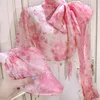 Blusas femininas flor pintada camisa primavera/verão 2024 moda borboleta impressão rendas até doce topo blusa feminina
