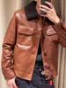 Mens Jackets Winter loro Cowhide Leisure Lapel Jacket Leather Coat piana