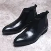 黒い茶色のドレスフォーマルファッションブランドの先の尖ったブーツの男性靴