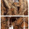 Женские куртки Коричневые со змеиным узором из искусственной кожи Короткие модные повседневные пальто с длинными рукавами Кожаные топы 2024 Весна Винтаж