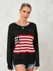 Women American Flag Sweater Vintage Print Long Sleeve Crewneck Knitted Jumper 90s Aesthetic Knit Pullover Streetwear 240201