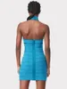 Abiti casual Modphy Donna Estate Sexy Backless Halter Scava Fuori Rosso Cielo Blu Aderente Vestito dalla fasciatura 2024 Elegante Serata Club Party