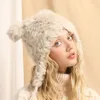 Xthree Rabbit Fur Hat Knitted Winter Balaclava With Ears Caps Women Bomber Hat Ear Flap Cap Casual Winter Trapper Hats Female 240122