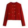 Hiver femmes rouge Trench manteaux laine Tweed vestes courtes Blazers imperméable Oem mode coréenne Y2k vêtements pardessus Parkas 240124