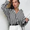 Women's Blouses Classic Black And White Striped Long-sleeved Shirt For Women In Autumn Winter