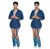 Designer Shirt Dresses Women Casual Lapel Neck Long Sleeve Mini Dresses with Sashes Denim slim fit casual shirt skirt