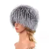 Véritable fourrure de renard pompon Bomber chapeaux d'hiver russe femme masque de Ski naturel fourrure de raton laveur chapeau tricoté Skullies bonnets automne femmes casquette 240122