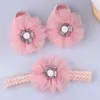 Accessori per capelli Fasce per capelli per bambina dolce Set di calzini Born Flower Bow Fasce elastiche