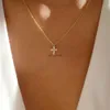 Chokers Simple Shiny Crystal Cross Pendant Necklace Ladies Retro Geometric Personality Gold Color Charm Halsband Girls Fashion Jewelry YQ240201