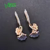 Dangle Earrings VISTOSO 14K 585 Rose Gold For Women Sparkling Diamond Emerald Blue Sapphire Leaves Drop Elegant Fine Jewelry